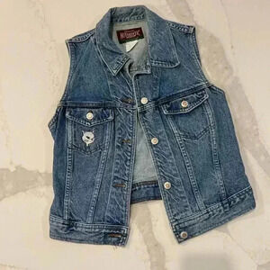 Vintage Genuine Authentic Denim by Paris Sport Club Vest Cat Patch Womens Medium